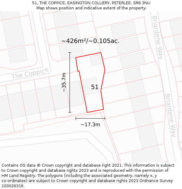 51, THE COPPICE, EASINGTON COLLIERY, PETERLEE, SR8 3NU: Plot and title map