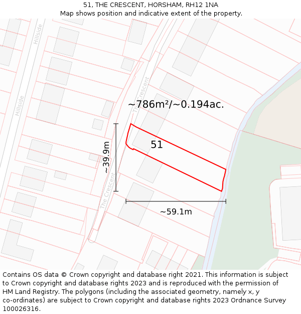 51, THE CRESCENT, HORSHAM, RH12 1NA: Plot and title map