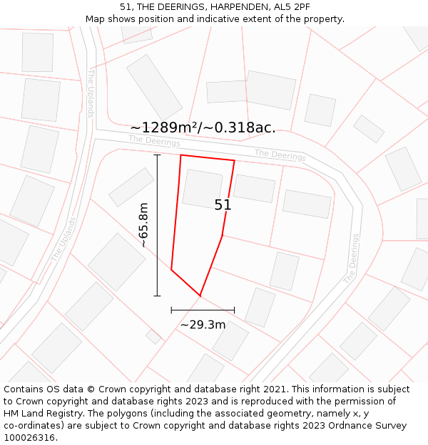 51, THE DEERINGS, HARPENDEN, AL5 2PF: Plot and title map