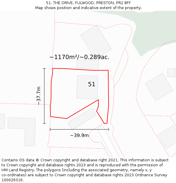 51, THE DRIVE, FULWOOD, PRESTON, PR2 8FF: Plot and title map