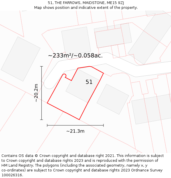 51, THE FARROWS, MAIDSTONE, ME15 9ZJ: Plot and title map