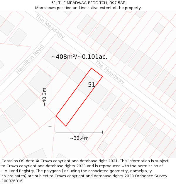 51, THE MEADWAY, REDDITCH, B97 5AB: Plot and title map