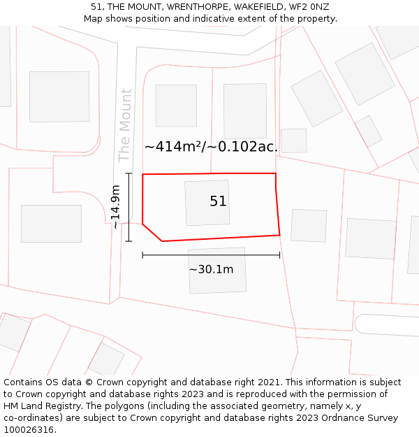 51, THE MOUNT, WRENTHORPE, WAKEFIELD, WF2 0NZ: Plot and title map