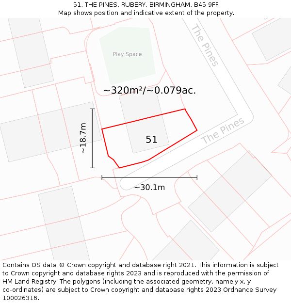 51, THE PINES, RUBERY, BIRMINGHAM, B45 9FF: Plot and title map