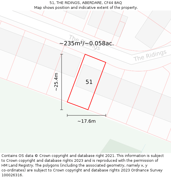 51, THE RIDINGS, ABERDARE, CF44 8AQ: Plot and title map