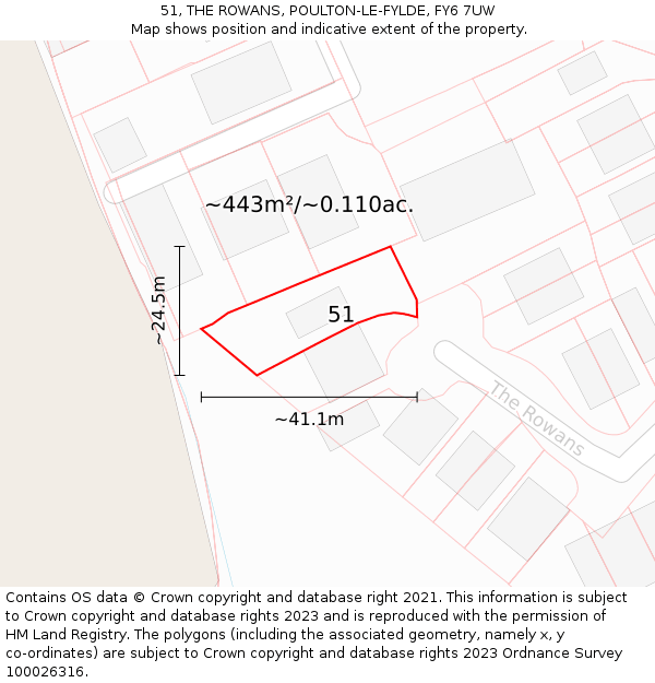 51, THE ROWANS, POULTON-LE-FYLDE, FY6 7UW: Plot and title map