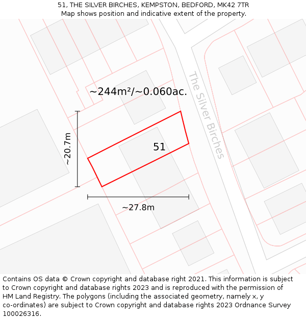 51, THE SILVER BIRCHES, KEMPSTON, BEDFORD, MK42 7TR: Plot and title map