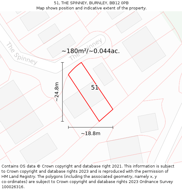 51, THE SPINNEY, BURNLEY, BB12 0PB: Plot and title map