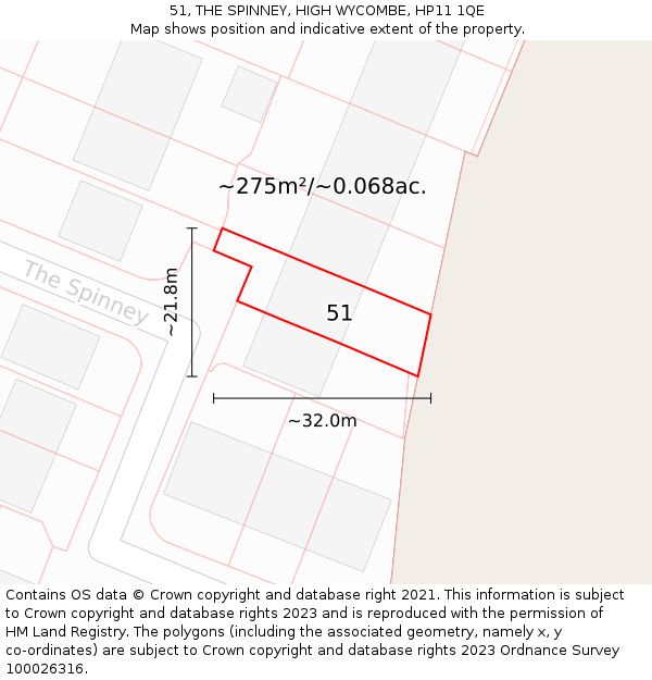 51, THE SPINNEY, HIGH WYCOMBE, HP11 1QE: Plot and title map