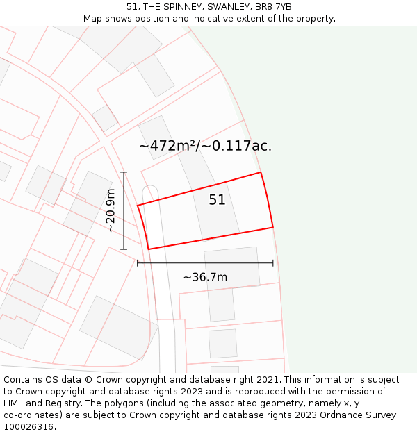 51, THE SPINNEY, SWANLEY, BR8 7YB: Plot and title map