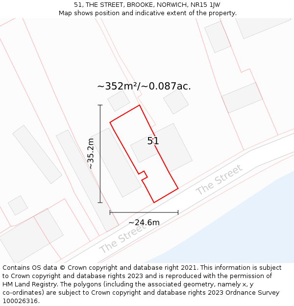 51, THE STREET, BROOKE, NORWICH, NR15 1JW: Plot and title map