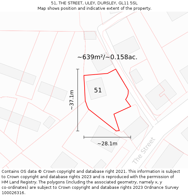 51, THE STREET, ULEY, DURSLEY, GL11 5SL: Plot and title map