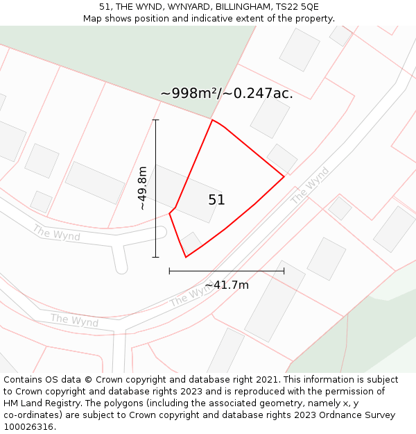 51, THE WYND, WYNYARD, BILLINGHAM, TS22 5QE: Plot and title map