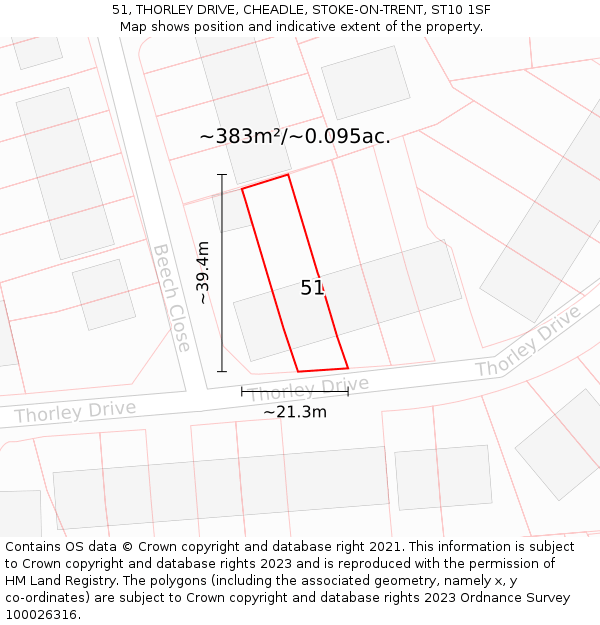 51, THORLEY DRIVE, CHEADLE, STOKE-ON-TRENT, ST10 1SF: Plot and title map