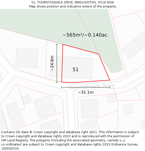 51, THORNTONDALE DRIVE, BRIDLINGTON, YO16 6GW: Plot and title map