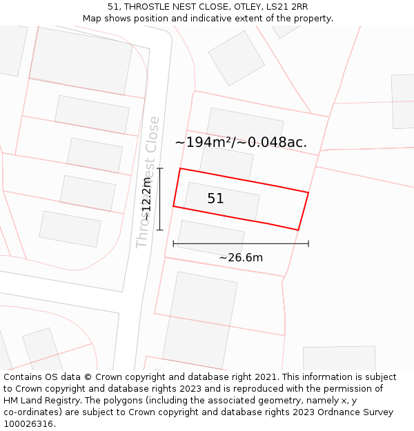 51, THROSTLE NEST CLOSE, OTLEY, LS21 2RR: Plot and title map