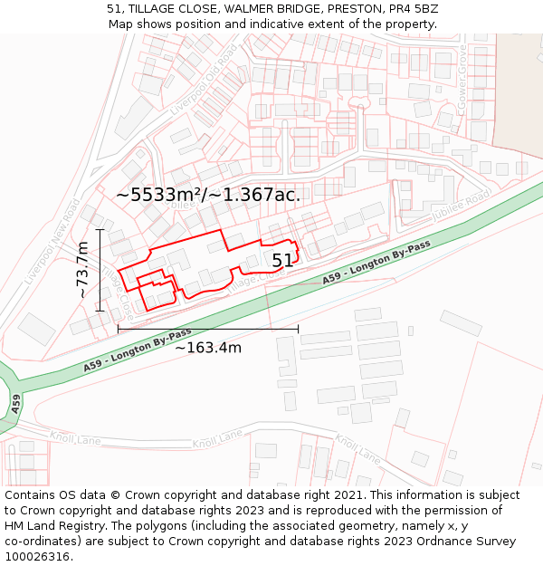 51, TILLAGE CLOSE, WALMER BRIDGE, PRESTON, PR4 5BZ: Plot and title map