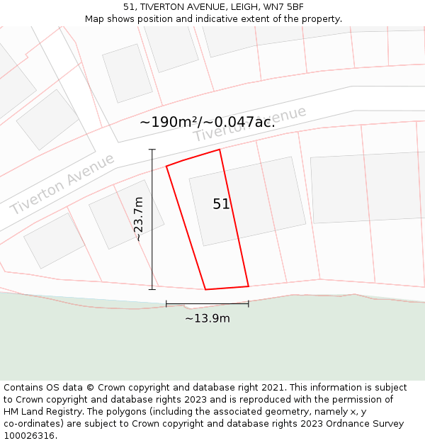 51, TIVERTON AVENUE, LEIGH, WN7 5BF: Plot and title map