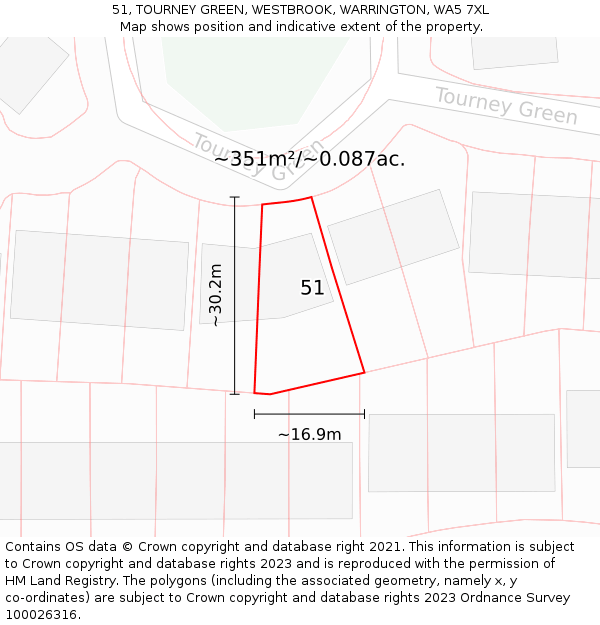 51, TOURNEY GREEN, WESTBROOK, WARRINGTON, WA5 7XL: Plot and title map