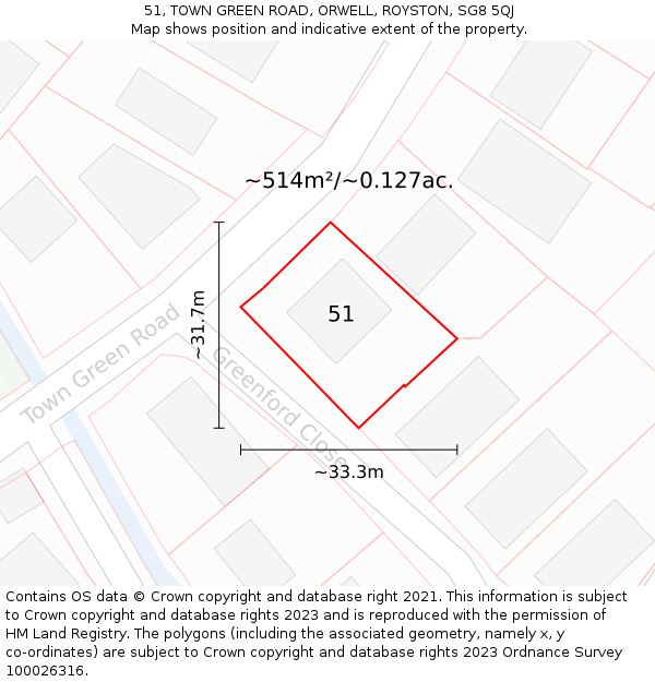 51, TOWN GREEN ROAD, ORWELL, ROYSTON, SG8 5QJ: Plot and title map