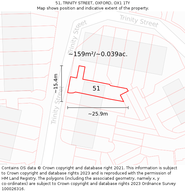 51, TRINITY STREET, OXFORD, OX1 1TY: Plot and title map