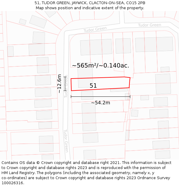 51, TUDOR GREEN, JAYWICK, CLACTON-ON-SEA, CO15 2PB: Plot and title map