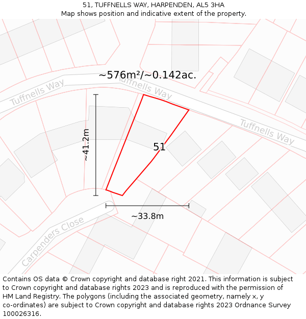 51, TUFFNELLS WAY, HARPENDEN, AL5 3HA: Plot and title map