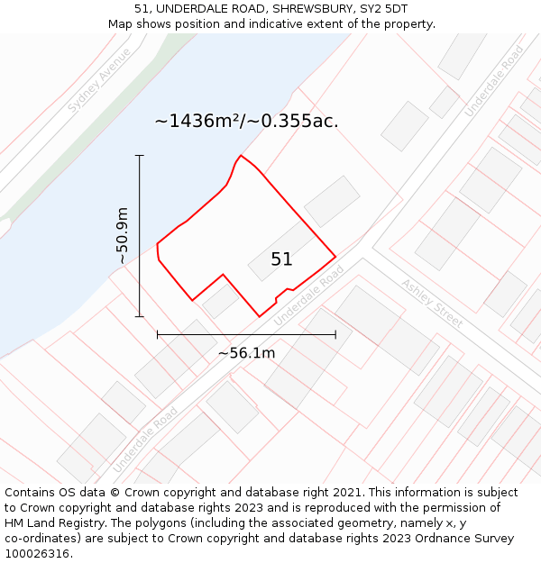 51, UNDERDALE ROAD, SHREWSBURY, SY2 5DT: Plot and title map