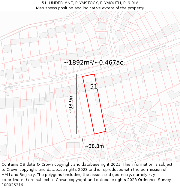 51, UNDERLANE, PLYMSTOCK, PLYMOUTH, PL9 9LA: Plot and title map