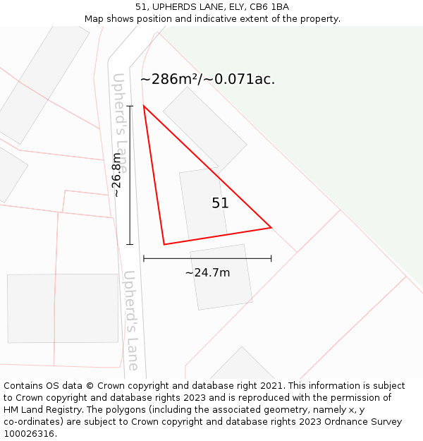 51, UPHERDS LANE, ELY, CB6 1BA: Plot and title map