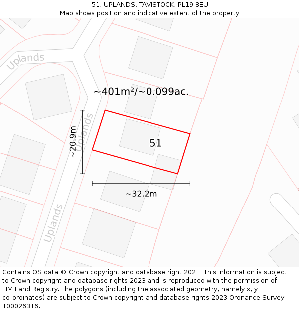 51, UPLANDS, TAVISTOCK, PL19 8EU: Plot and title map