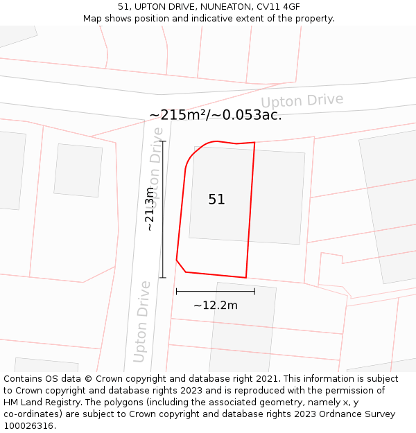 51, UPTON DRIVE, NUNEATON, CV11 4GF: Plot and title map