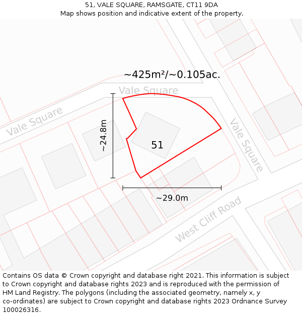 51, VALE SQUARE, RAMSGATE, CT11 9DA: Plot and title map