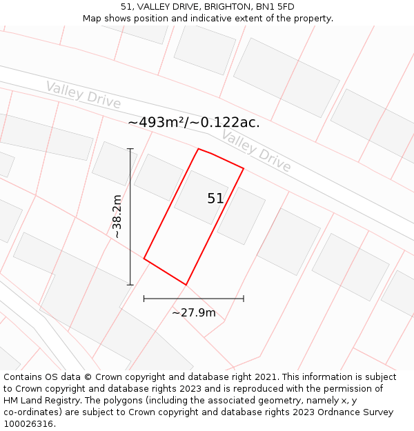 51, VALLEY DRIVE, BRIGHTON, BN1 5FD: Plot and title map