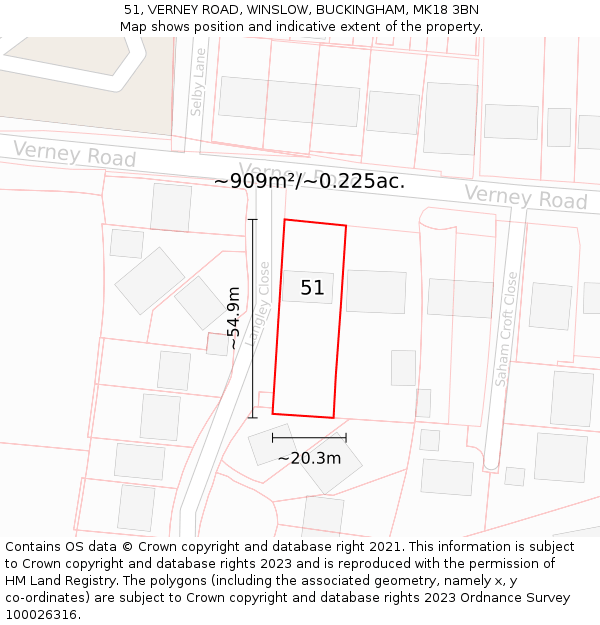 51, VERNEY ROAD, WINSLOW, BUCKINGHAM, MK18 3BN: Plot and title map