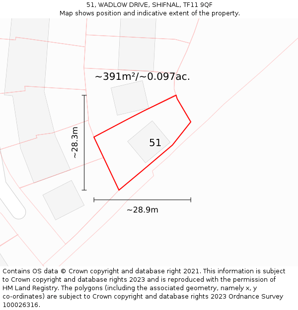 51, WADLOW DRIVE, SHIFNAL, TF11 9QF: Plot and title map