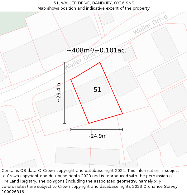 51, WALLER DRIVE, BANBURY, OX16 9NS: Plot and title map