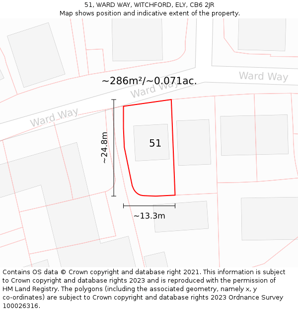 51, WARD WAY, WITCHFORD, ELY, CB6 2JR: Plot and title map