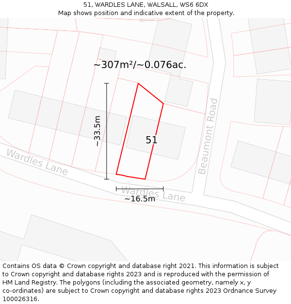 51, WARDLES LANE, WALSALL, WS6 6DX: Plot and title map