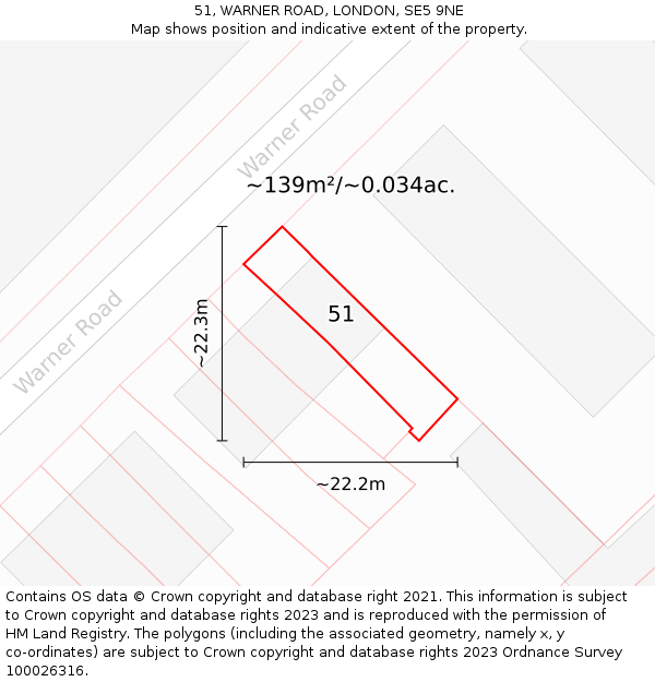 51, WARNER ROAD, LONDON, SE5 9NE: Plot and title map