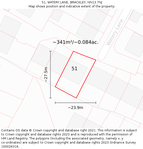 51, WATERY LANE, BRACKLEY, NN13 7NJ: Plot and title map