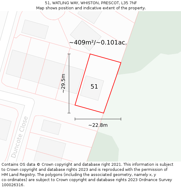 51, WATLING WAY, WHISTON, PRESCOT, L35 7NF: Plot and title map