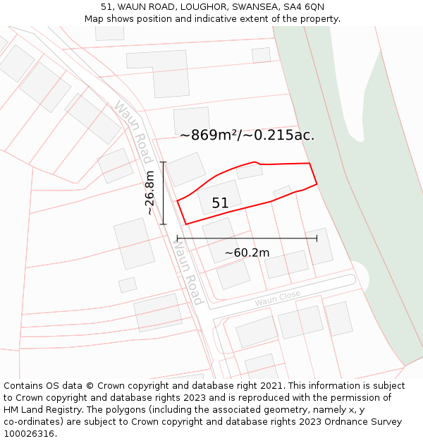 51, WAUN ROAD, LOUGHOR, SWANSEA, SA4 6QN: Plot and title map