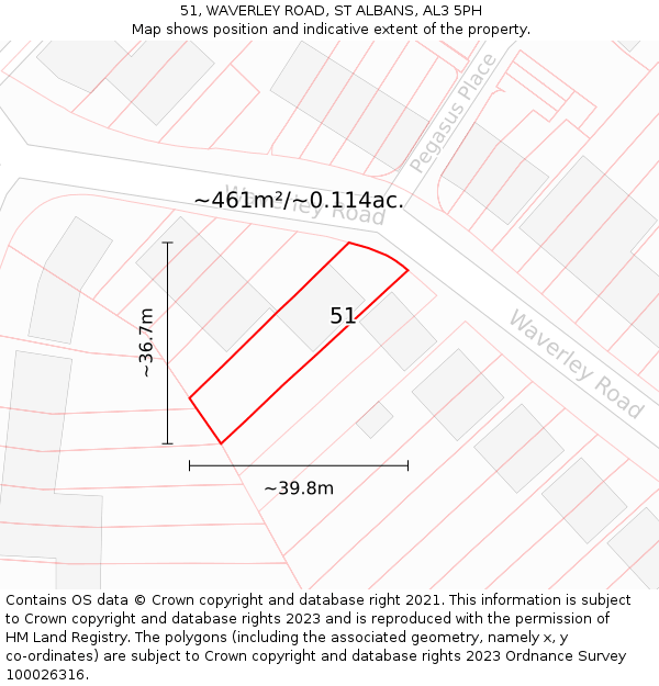 51, WAVERLEY ROAD, ST ALBANS, AL3 5PH: Plot and title map