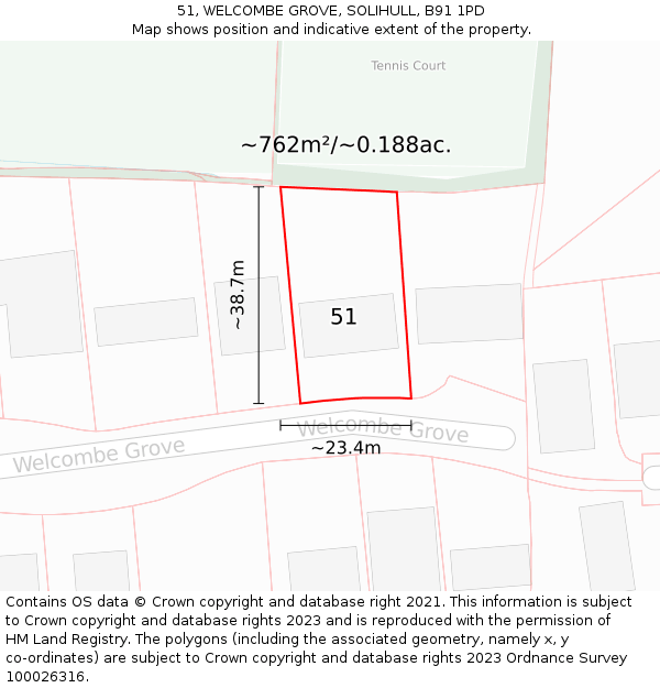 51, WELCOMBE GROVE, SOLIHULL, B91 1PD: Plot and title map