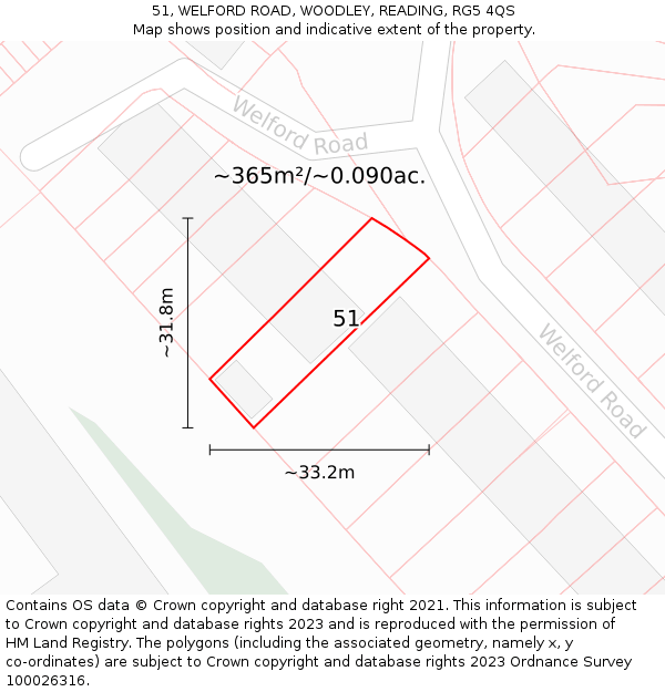 51, WELFORD ROAD, WOODLEY, READING, RG5 4QS: Plot and title map