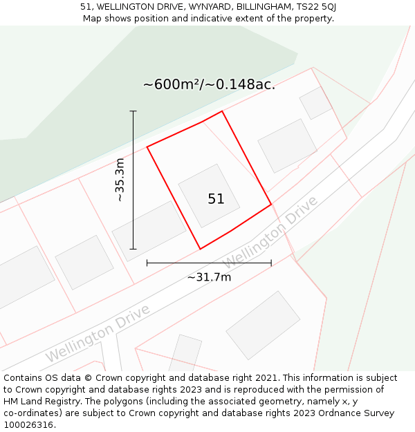 51, WELLINGTON DRIVE, WYNYARD, BILLINGHAM, TS22 5QJ: Plot and title map