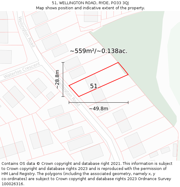 51, WELLINGTON ROAD, RYDE, PO33 3QJ: Plot and title map