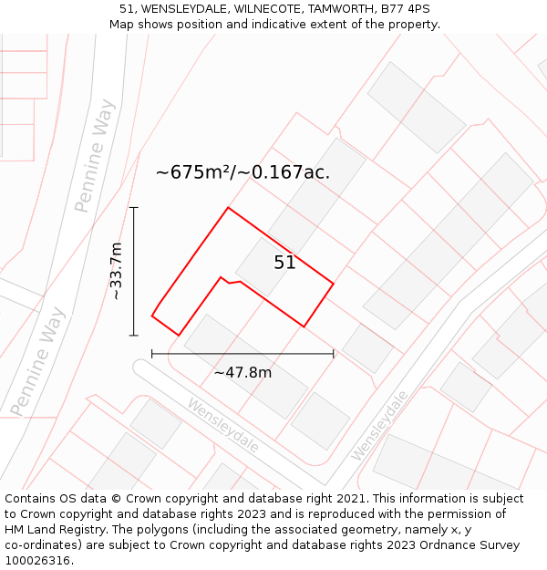 51, WENSLEYDALE, WILNECOTE, TAMWORTH, B77 4PS: Plot and title map