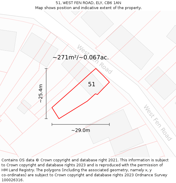 51, WEST FEN ROAD, ELY, CB6 1AN: Plot and title map